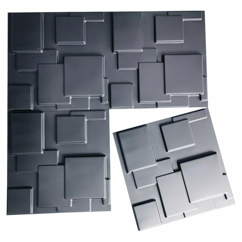 Plastic Decorative  Matt Black 3D Wall Panels Textured Design Art Pack of 12 Tiles 3D PVC Panels for Wall Background