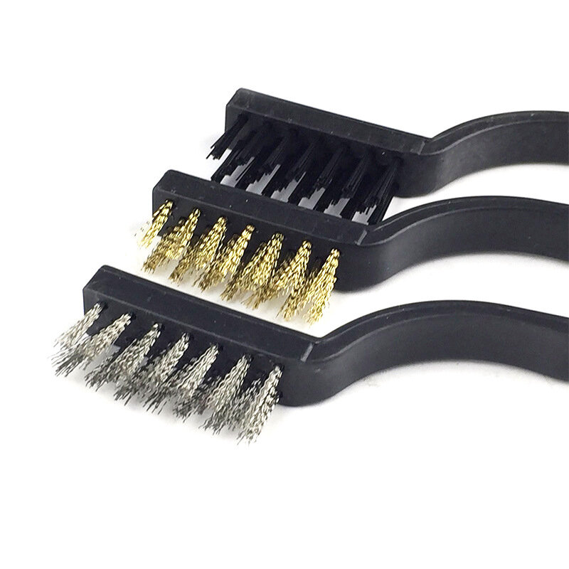 Escova de fio de cobre de aço inoxidável, conjunto de escovas para dentes remove ferrugem, ferramentas de limpeza de aço inoxidável metal metal nylon