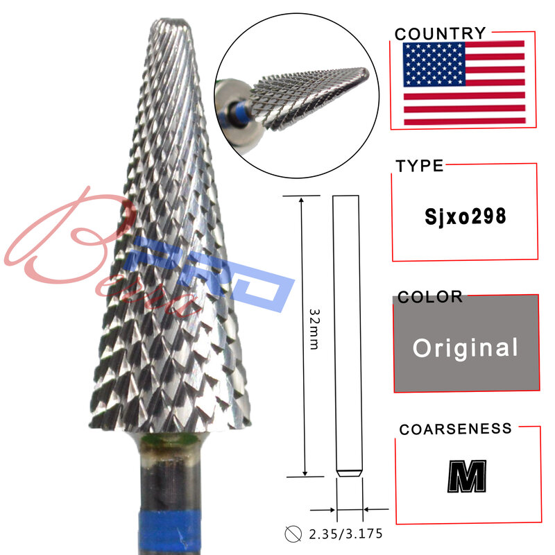 proberra Cone Shape Nail Drill Bit Carbide 3/32" Milling Cutter For Manicure Rotary Burr Electric Drill Accessories Tool