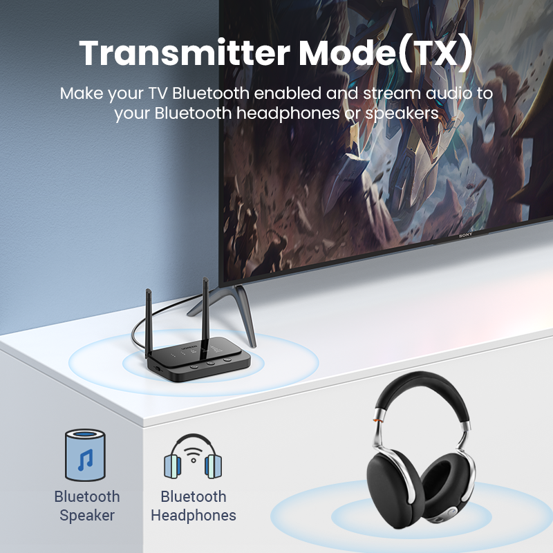 UGREEN 100M Penerima Pemancar Bluetooth 5.0 Jarak Jauh AptX LL AptX HD Adaptor Audio Nirkabel Dongle Audio untuk TV Rumah Stereo