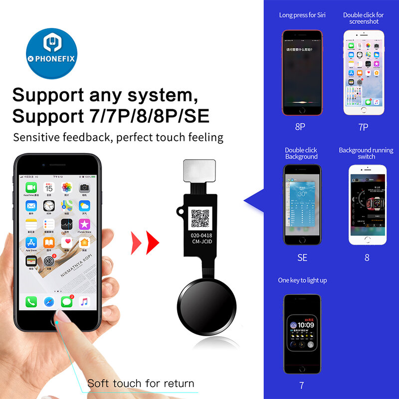 Home Button JCID universal para iPhone, 6ª geração, 3D, cabo Flex, botão de restauração, substituição, funções de retorno, iPhone 7, 7P, 8, 8P