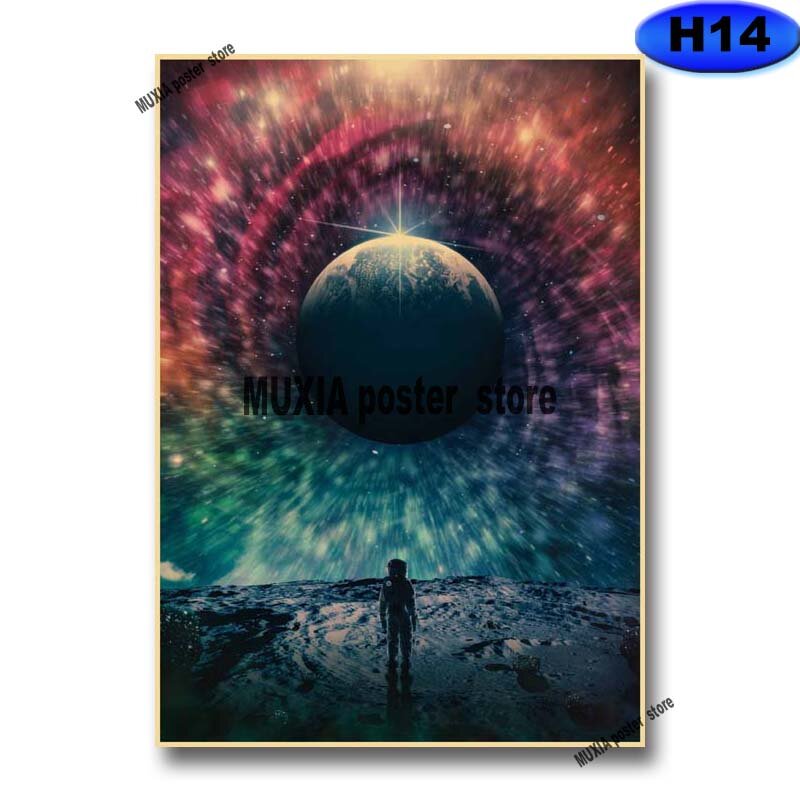 코스모스 별이 빛나는 하늘 은하 포스터 미적 레트로 크래프트 종이 공간 드림 포스터 홈 인테리어 룸 바 아트 페인팅 벽 스티커