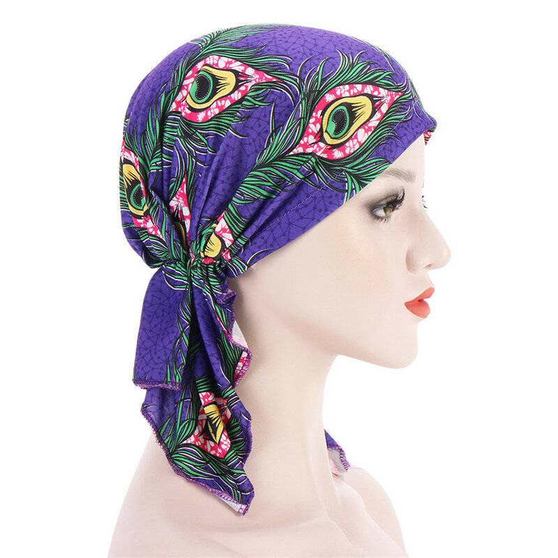 Nadrukowana moda Turban bawełna Baotou czapka muzułmańska Stretch szalik na głowę Turban Bonnet kobiety wewnętrzna Hijabs chemioterapia Underscarf