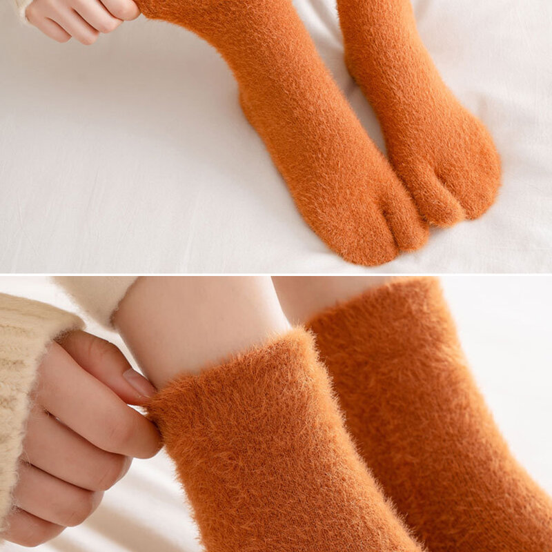 Cute Flip Flop Sandal Split Two Toe Socks 2 Finger Warm Winter Toe Socks Man Women's Middle Tube Warm Split Toe Thickened Socks