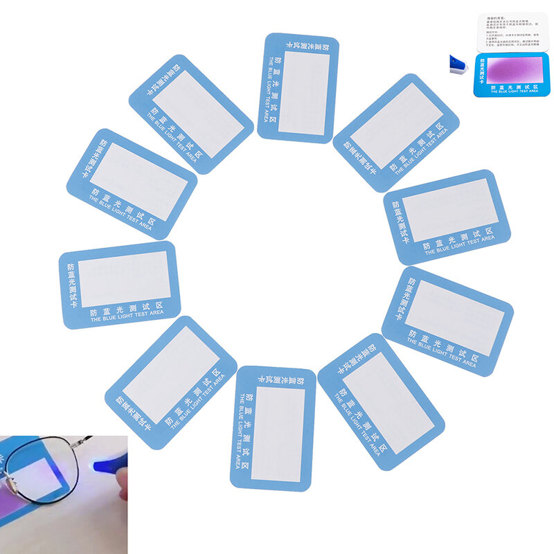 10 Buah Kartu Uji Cahaya Anti-biru PVC Kacamata Cahaya Uji UV Kartu Aksesori Uji Cahaya Biru Kartu Generator Deteksi Kartu dan Suhu