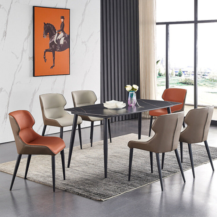 Sillas de comedor simples y modernas para la familia, silla nórdica de lujo con respaldo, silla de cuero creativa para Hotel italiano y restaurante