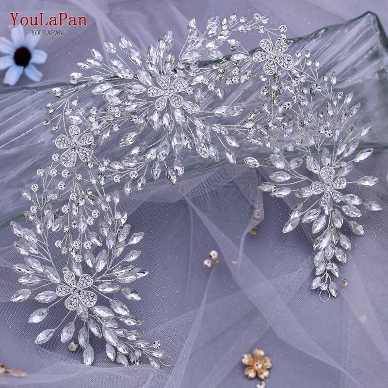 YouLaPan-Tiara de boda de la catedral HP390, diadema lujosa de diamantes de imitación, tocado de flores de aleación, accesorios nupciales hechos a mano para el cabello
