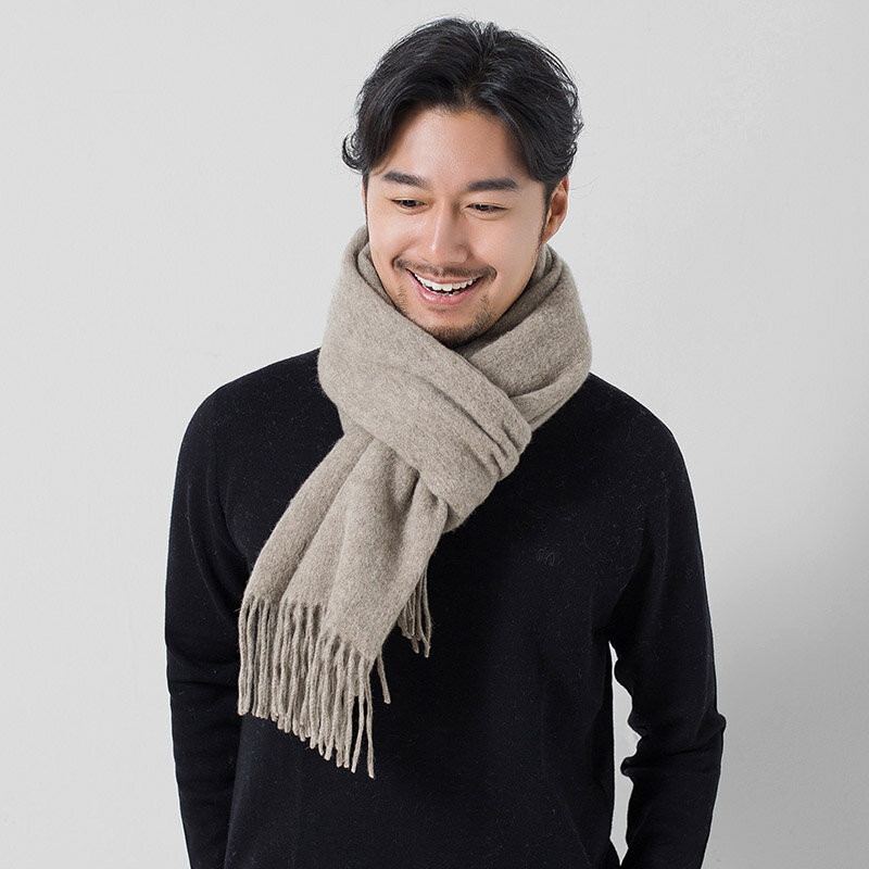 Bufanda de lana clásica para Hombre, chales negros de marca de lujo, bufandas cálidas grandes de lana, 180x70cm, 2022