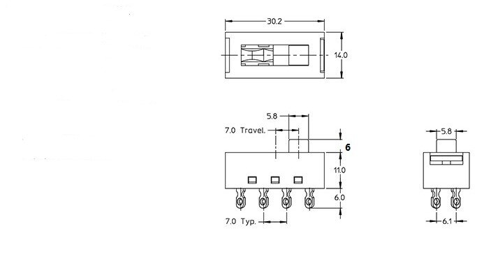 Interruptor de palanca para secador de pelo, alfileres puntiagudos DSE-2310 Hong Kong, 8 pies, 3 archivos, 10A250V, interruptor deslizante negro, 2 uds.