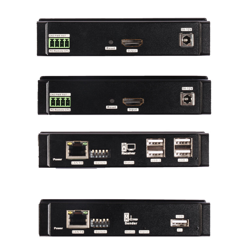 4K PoE موسع HDMI متوافق مع كفم موسع عبر IP يصل إلى 100m USB موسع أكثر من Cat6 واحد دعم مفتاح الطاقة عن بعد RS232