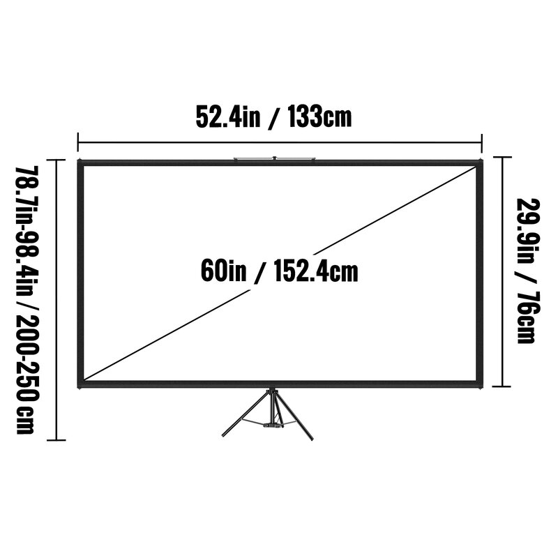 Vevor 60 70 80 90 100 110 Polegada tripé projetor tela com suporte 16:9 4k hd cinema em casa portátil para interior e exterior projeção