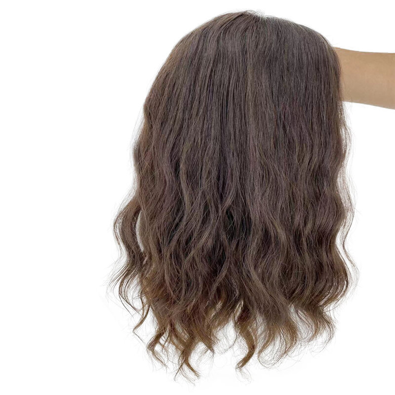 Peruca de cabelo humano com clipes para mulheres, peruca virgem europeia, peruca marrom escura, parte superior de seda, mesmo comprimento do cabelo, 8 "x 8", topper judeu