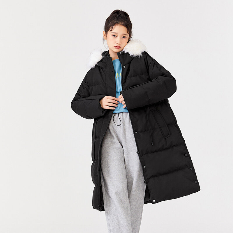 SEMIR 다운 재킷 여성 긴 후드 모피 칼라 2021 겨울 새로운 느슨한 허리 통근자 두꺼운 빵 재킷 한국어 버전