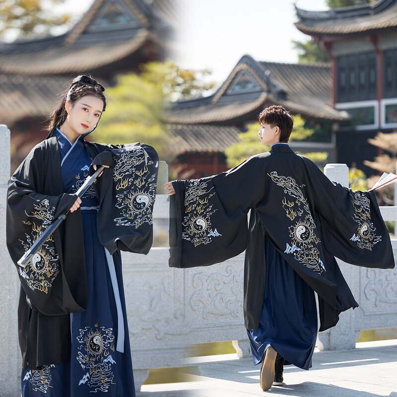 Batas Hanfu para parejas, traje tradicional chino bordado de grulla, Top, traje de fiesta de samurái japonés, trajes para Festival