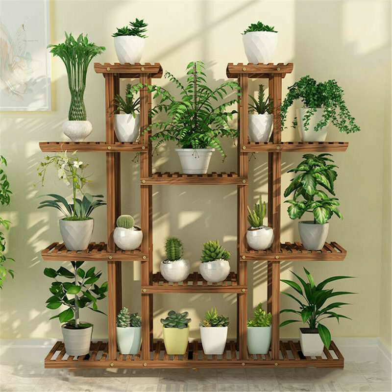 Многоярусная подставка UNHO для растений, деревянная стойка для цветов высотой 46 дюймов, стеллаж для 16 комнатных и уличных стеллажей для веранды
