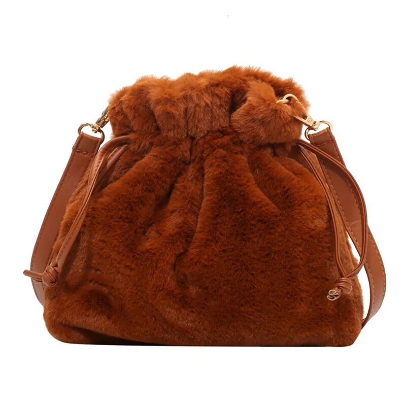 Inverno macio balde de pelúcia bolsa de ombro moda outono quente desenho corda crossbody sacos para bolsas femininas bolsa bolso