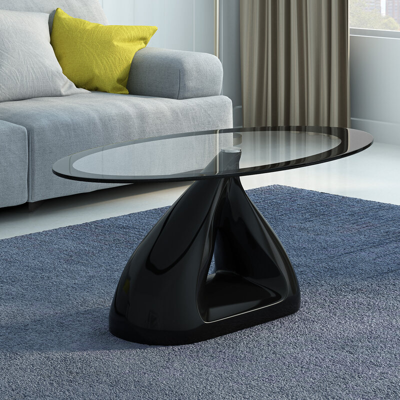 Panana Modern Retro Oval Glass High Gloss Coffee Table High Gloss Fibreglass Base Black/White/Red