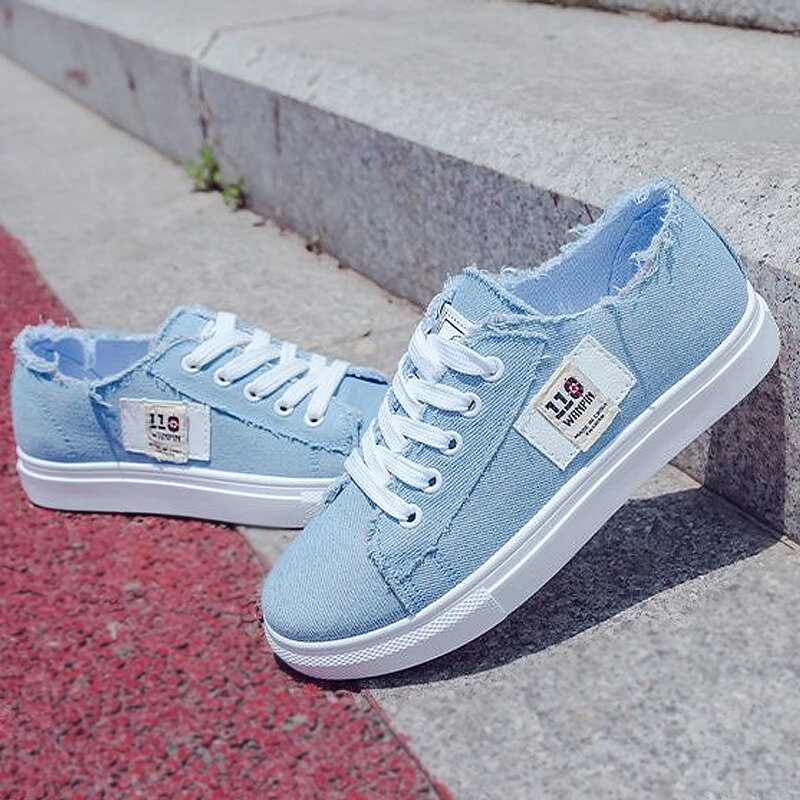 Canvas shoes For Women Fashion Blue Street woman vulcanized shoes summer Lace-up walking shoes Skateboard Canvas Shoes for women