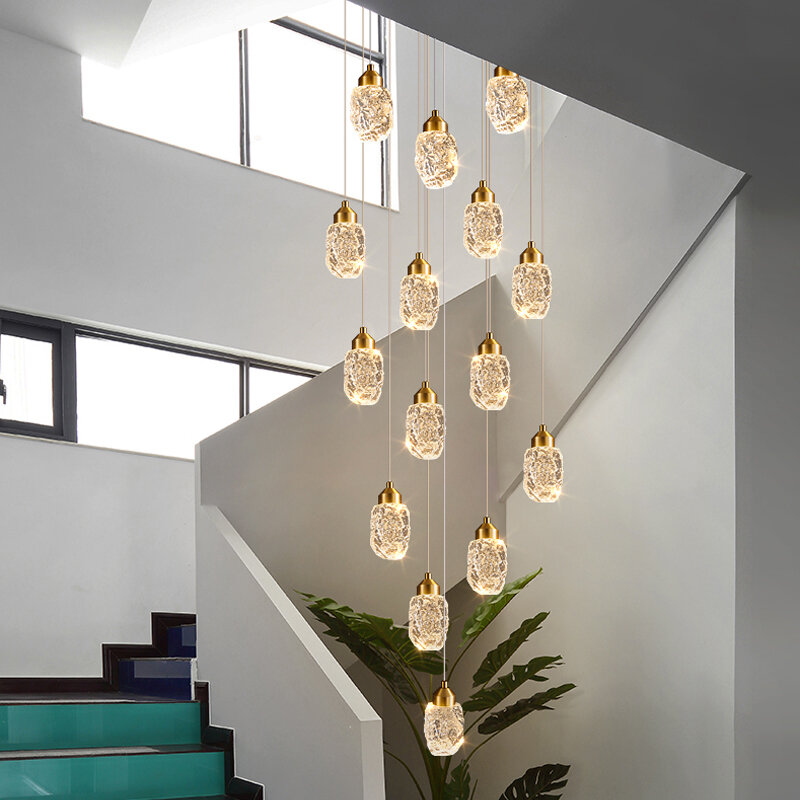 Candelabro led moderno para sala de estar, iluminación interior de villa, decoración de techo de cristal, lámpara de escalera en espiral