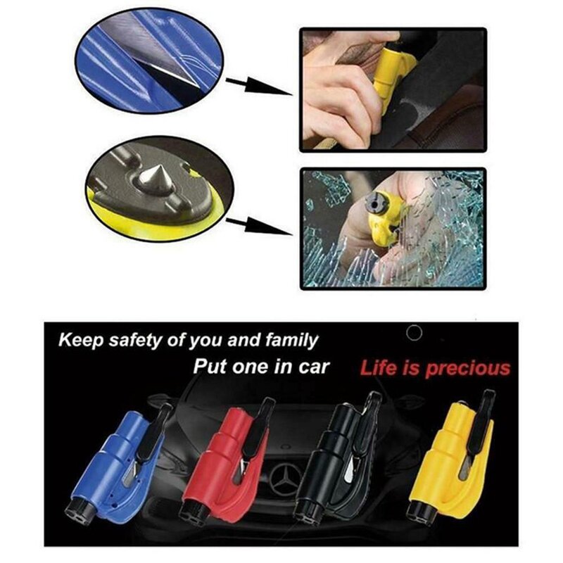 3 in 1 Car Safety Hammer Spring Type Escape Hammer Window Breaker Punch Seat Belt Cutter Hammer Keychain Auto Car Safety Hammer