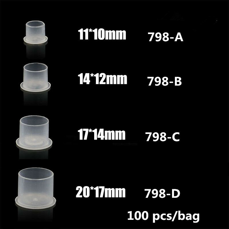Vasos de plástico desechables para Microblading, 4 tamaños, pigmento de Soporte transparente para maquillaje permanente, tapa de contenedor, 100 piezas