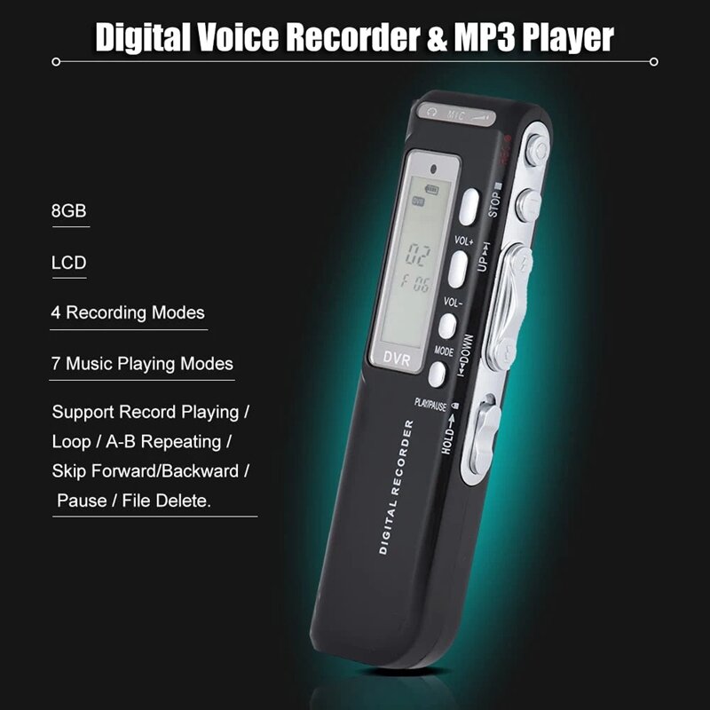 AMS-Sk-010 8Gb Digital Audio Voice Phone Recorder Dictaphone Mp3 Music Player Voice Activate Var A-B Repeating Loop