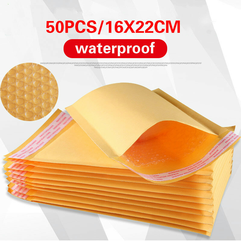 50PCS/lot 16X22cm Kraft Paper Bubble Envelopes Bags Mailers Padded Shipping Envelope With Bubble Mailing Bag Business Supplies