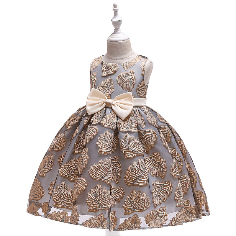 小さな女の子のための綿のプリンセスドレス,刺繍された葉,弓,新しいコレクション2021