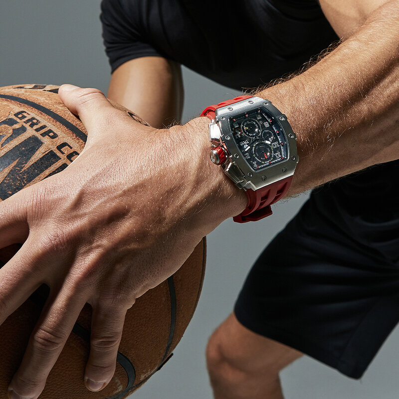 TSAR BOMBA นาฬิกาสำหรับผู้ชายนาฬิกาข้อมือควอตซ์กันน้ำหรูหราแบรนด์ชั้นนำนาฬิกาของขวัญโครโนกราฟสี่เหลี่ยมผืนผ้า