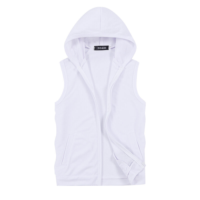 2024 New Men's Sleeveless Hooded Jacket Zipper Control White Blue Grey This Coat Is Perfect for Spring Summer Fall 5xl