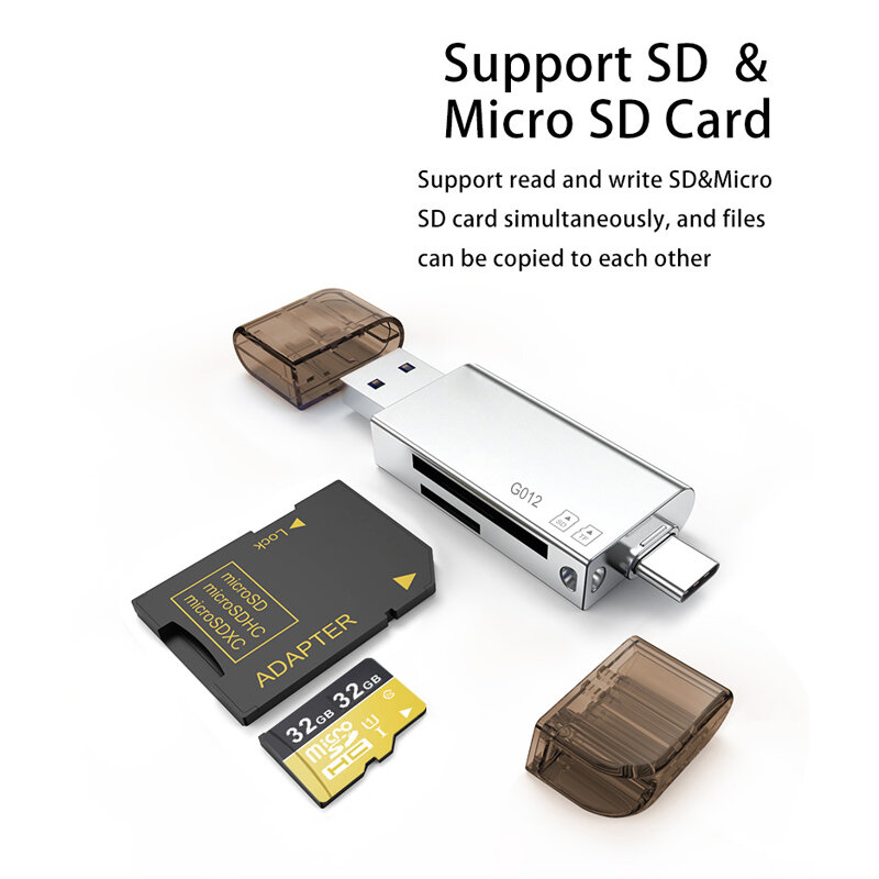Кардридер Ginsly, USB 3,0, SD/Micro SD, TF, OTG, смарт-адаптер карты памяти для ноутбука, USB 3,0, Type C кардридер, SD кардридер