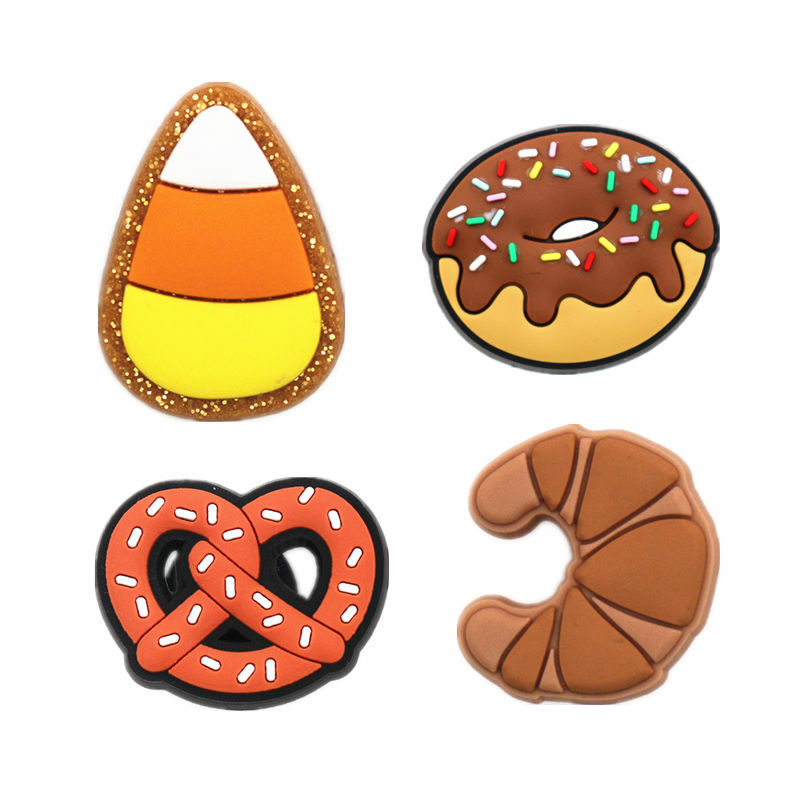 Novelty 1pcs Shoe Charms Croissant Donut Sausage Shoe Accessories Buckle Decorations fit Wristband Kids X-mas Gifts