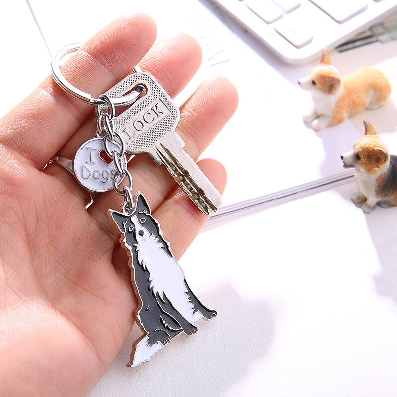 المفاتيح الحدود كولي سلاسل المفاتيح الحيوان حلقة رئيسية الحيوانات الأليفة الكلاب علامة مفتاح سلسلة المفاتيح مجوهرات الرجال هدية من المعدن سيارة حلقة رئيسية أفضل صديق الهدايا