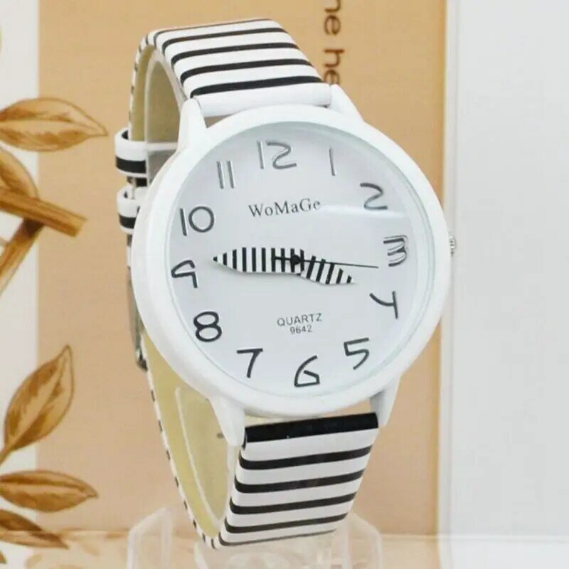 2020 Womage Merk Zebra Strepen Lederen Riem Vrouwen Quartz Horloges Mode Vrouwen Leuke Horloges Dames Potlood Pointer Horloges Oem