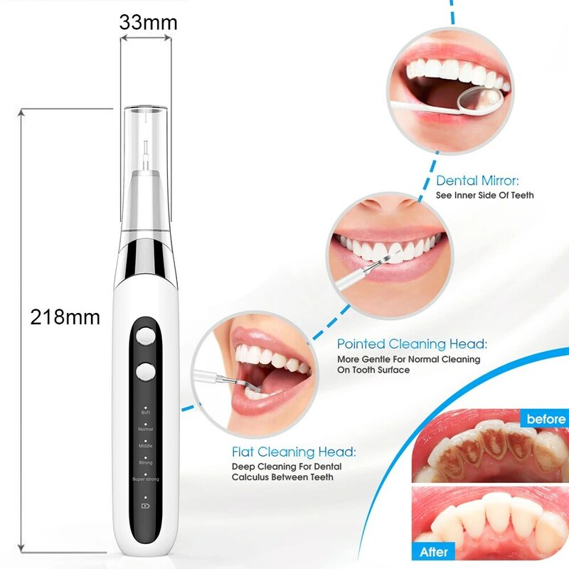 Ultrasonic Personal Dental Cleaning Cleaner Tartar Teeth Stain Portable Electric Calculus Plaque Tarter Remover LED