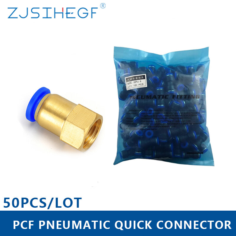 50 pz/pacco PCF connettore rapido pneumatico raccordo OD 4/6/8/10/12mm tubo flessibile 1/8 ''1/4'' 3/8 ''1/2'' ottone filetto femmina