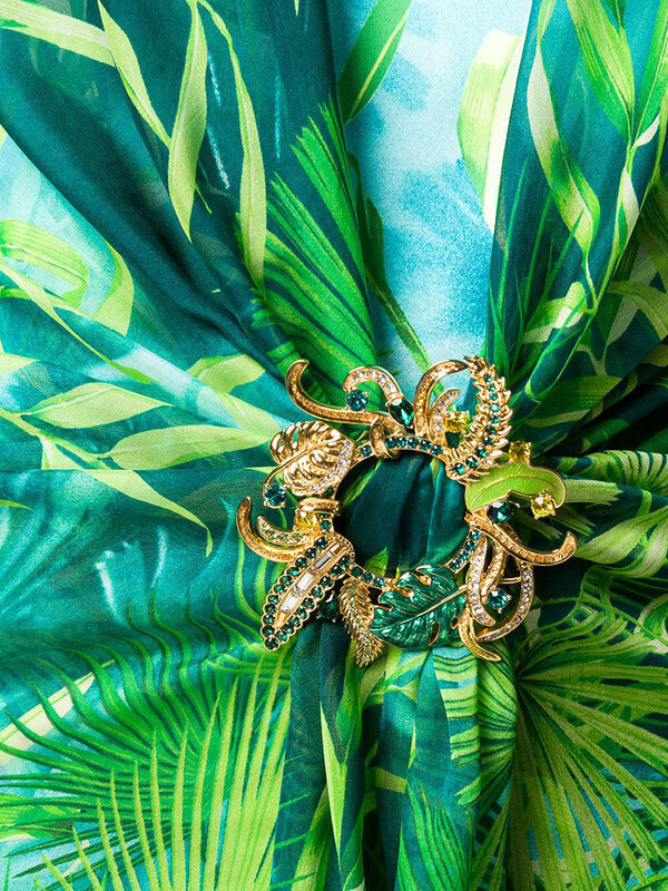 Gaun Panjang Hijau Motif V-neck Dalam Gaun Perjamuan Gesper Perhiasan Musim Panas Impsso Saten Floral Formal Pesta Pengantin Pantai