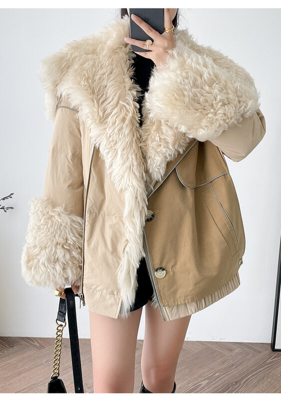 女性用の天然ウールの毛皮のコート,ワンピースチョーカー,暖かい羽,冬用,新品