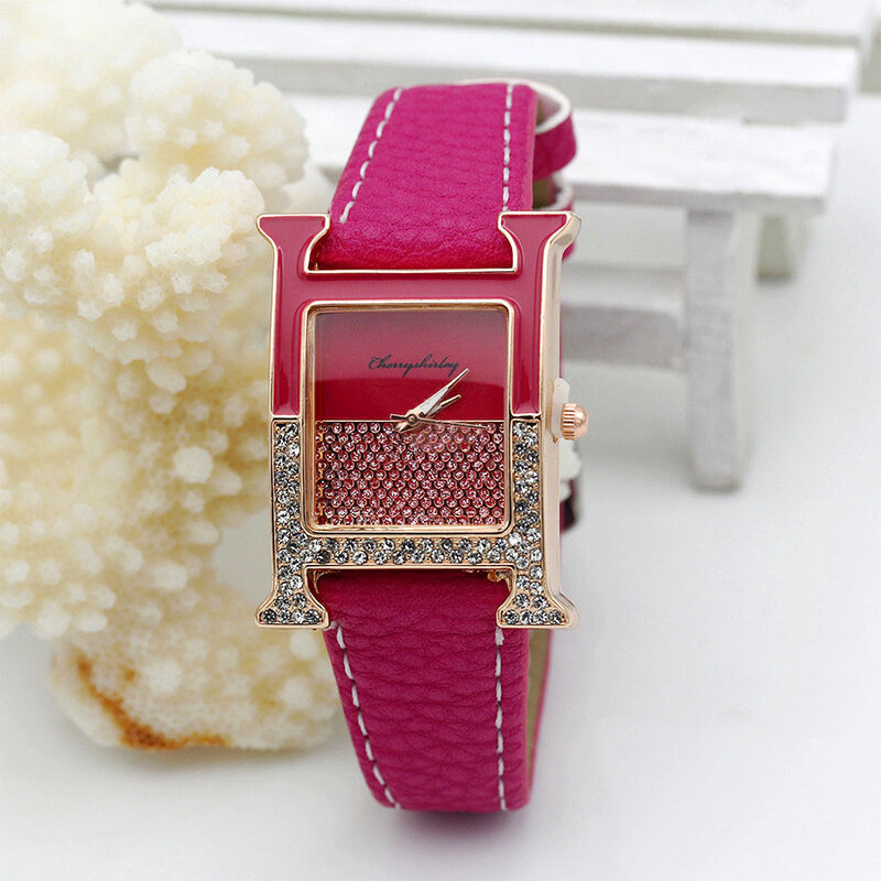 Reloj de pulsera con forma cuadrada para mujer, reloj de cuarzo de lujo con diamantes de imitación, pintura de cuero, diseño informal