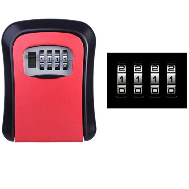 Caja de almacenamiento de llaves de montaje en pared, organizador de caja de seguridad con combinación de 4 dígitos, contraseña, cerradura con código de seguridad, sin tecla de inicio
