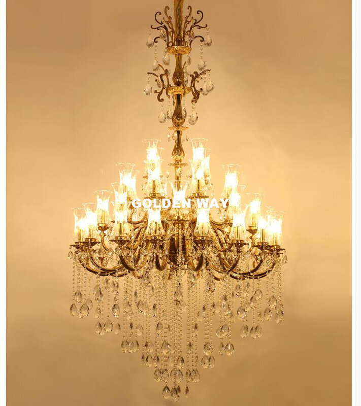 Kostenloser Versand Wunderschöne Kupfer Kronleuchter 36 arme D135cm LED Luxuriöse Große Vintage Hängelampe für Villa Hotel Projekt Beleuchtung