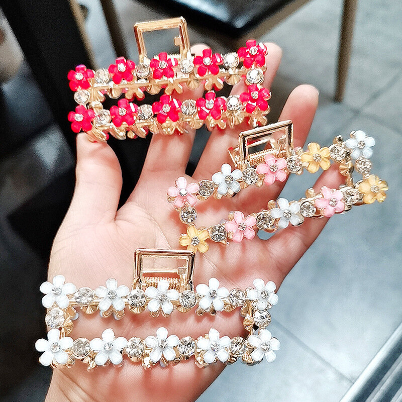 New Fashion metal large grip clip colored flowers rhinestone hairpin Pan Hair Claw For Women girl Hair accessories Headdress