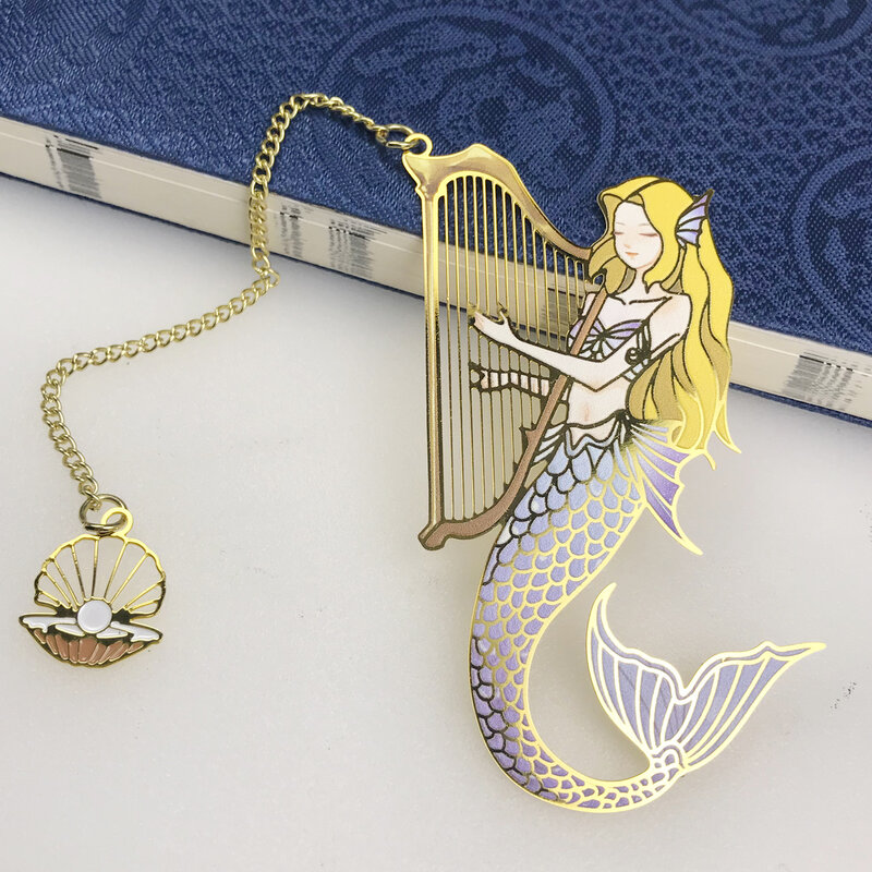 Harp Mermaid Messing Paginering Mark Vintage Holle Metalen Bladwijzer Creatieve Geschenken Retro Art Presenteert School Kantoorbenodigdheden