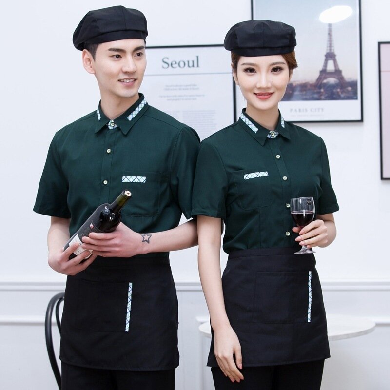 Hotel Staff Work Clothing Men Women Short-sleeve Restaurant Waiter Uniform Fast Food Waitress Uniform Coffee Shop Waiter Uniform