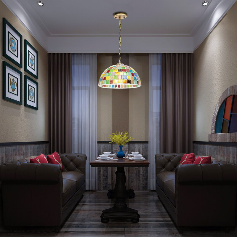 Lámpara colgante de restaurante mediterráneo, accesorios de iluminación E27 para dormitorio, sala de estudio, habitación de invitados, vitrales, Tiffany