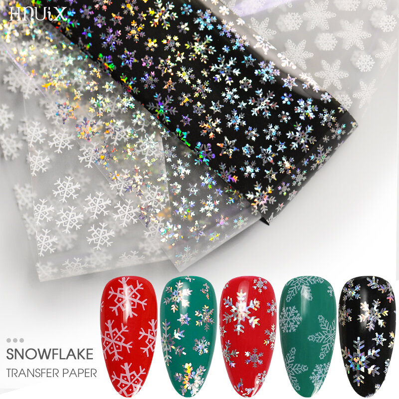 HNUIX 100x4cm christmas pattern for nail sticker star transfer snowflake star Laser glitter christmas Nail Art transfer sheets