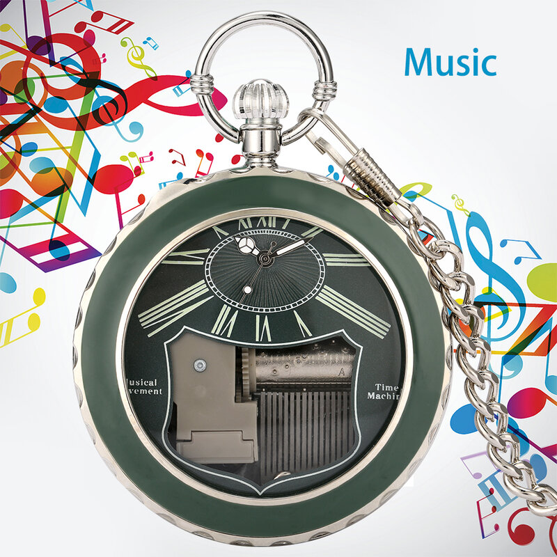 Vidro transparente Musical Pocket Watch, Swan Lake Música Melody, Antigo Pingente, Relógio De Bolso, Vintage Quartz Relógios, Presente
