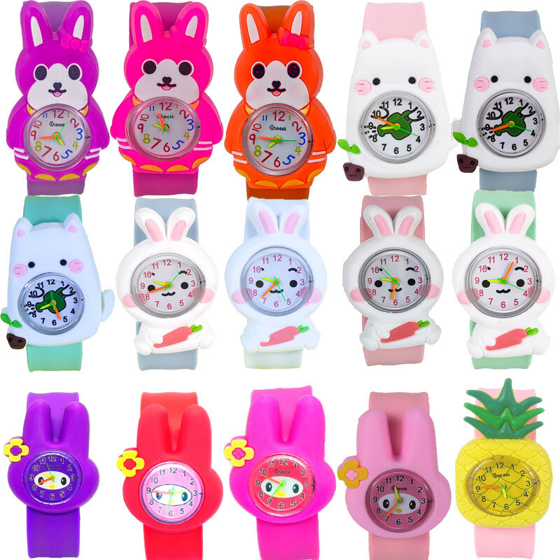 Reloj de juguete con dibujos animados de conejo y rábano para niños y niñas, 10 piezas, venta al por mayor