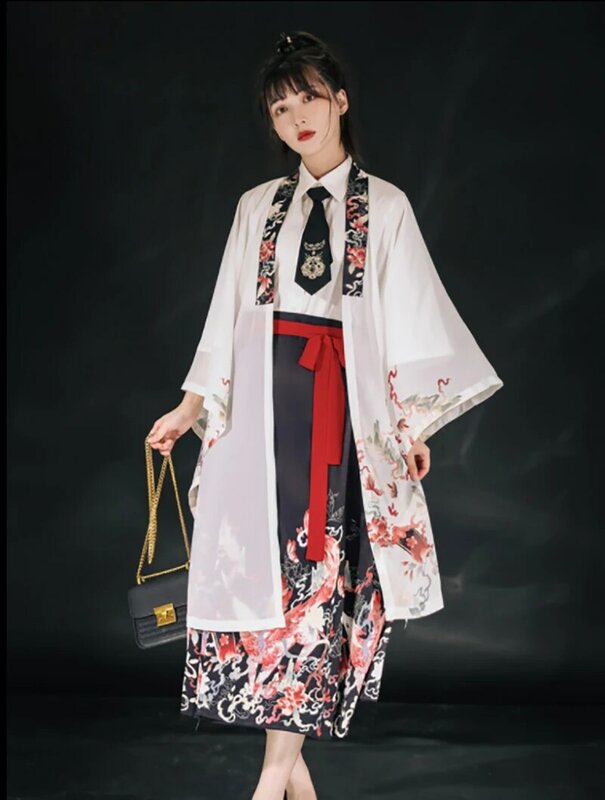 현대 개선 Hanfu 여성 고대 중국 Hanfu 복장 코스프레 의상 봄 & 가을 긴 소매 Hanfu 3 Pcs 여성을위한 설정