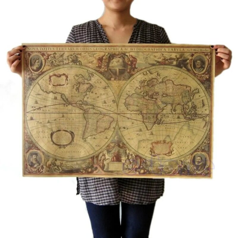 Affiche en papier brun mat, Vintage, vieux Globe, carte du monde, 71x50cm, décor mural pour la maison, #1